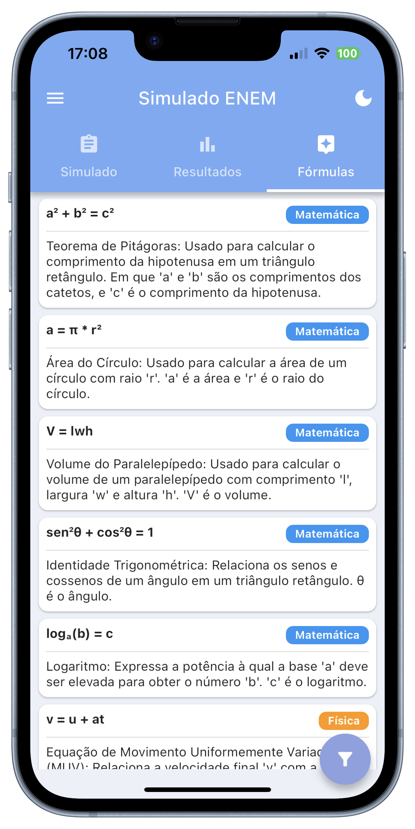 Fórmulas no Simulado ENEM